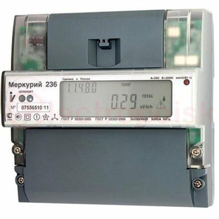 Счетчик эл.энергии Меркурий 236 АRT-02 PQRS трехф  многотарифный, 5(100), кл.точ. 1.0/2.0,          D, ЖКИ, оптопорт, RS485 2 Тарифа МСК