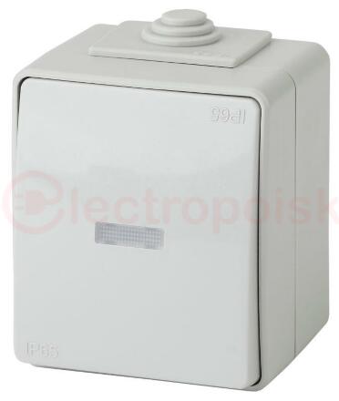 Выключатель с подсветкой IP65, 10АХ-250В, ОУ, Эра Эксперт, серый,11-1602-03