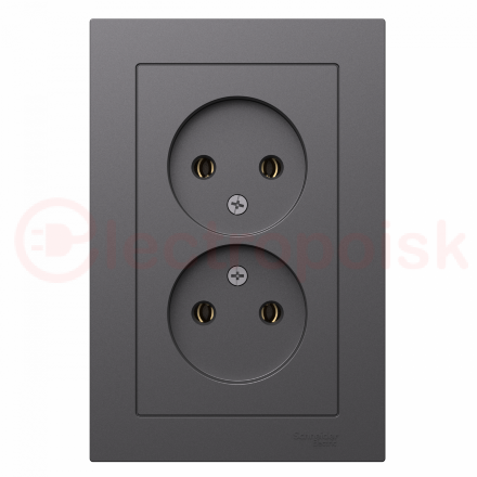 ATLASDESIGN РОЗЕТКА двойная без заземления,16А, в сборе, БАЗАЛЬТ