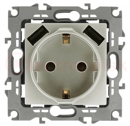 Розетка 2P+E 16A-250В, штор. с 2xUSB 5В-3А, Эра12, перламутр (10/100/2000) 12-4109-15 ЭРА