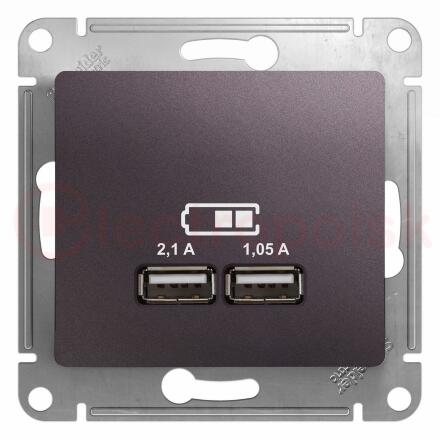 Розетка GLOSSA USB 5В/2100мА 2х5В/1050мА механизм сиреневый туман