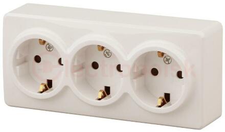 Розетка 3х2P+E Schuko со шторками, 16A-250В, ОУ, Эра Эксперт, сл.кость, 11-2209-02