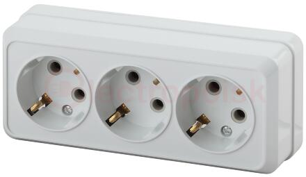 Розетка Intro Quadro 2-206-01 с заземлением трехместная 3х2P+E, 16А-250В, IP20, ОУ, белый