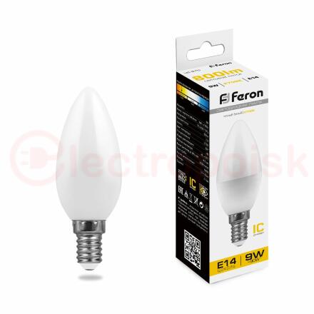 Лампа светодиодная LED 9вт E14 теплый матовая свеча