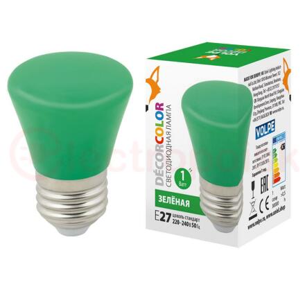 Лампа декоративная светодиодная LED-D45-1W/GREEN/E27/FR/С BELL Форма Колокольчик матовая Цвет зеленый Картон ТМ Volpe