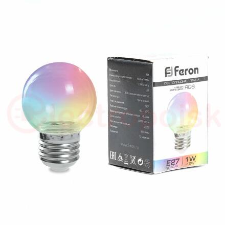 Лампа светодиодная LED 1вт Е27 RGB прозрачный плавная смена цвета шар