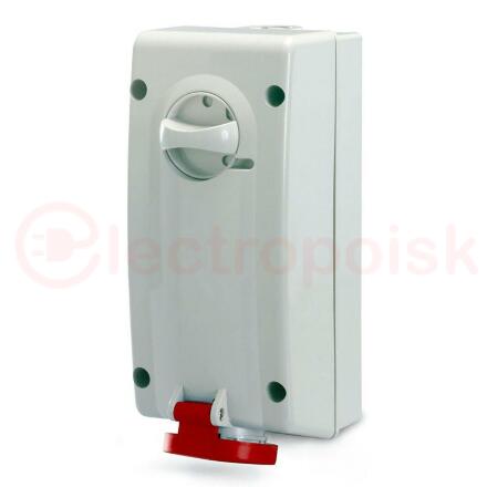 Розетка наружной установки IP44 16А 3P+E 400В с механической блокировкой и боковым расположением разъема
