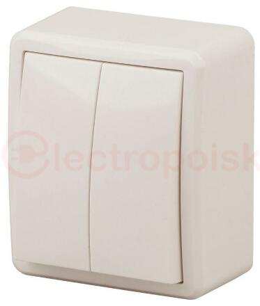 Выключатель двойной, 10АХ-250В, ОУ, Эра Эксперт, сл.кость,11-1204-02