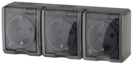 Розетка 3х2P+E IP54, 16A-250В, ОУ, Эра Эксперт, серый, 11-2405-03