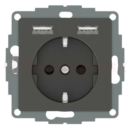 Розетка Schuko MERTEN SM с 2 USB c зарядным устройством 2.4 A антрацит