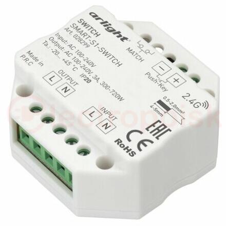 Контроллер-выключатель SMART-S1-SWITCH (230V, 3A, 2.4G) (ARL, IP20 Пластик, 5 лет)