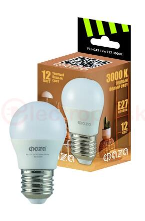 Лампа светодиодная LED 12Вт E27 3000K шар 230/50 ФАZА