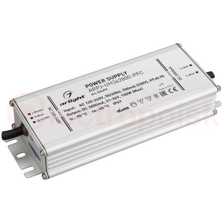 Блок питания ARPJ-UH362800-PFC (100W, 2.8A) (ARL, IP67 Металл, 7 лет)