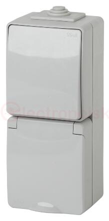 Блок розетка+выкл. верт. IP65, 16A(10AX)-250В, ОУ, Эра Эксперт, серый, 11-7607-03