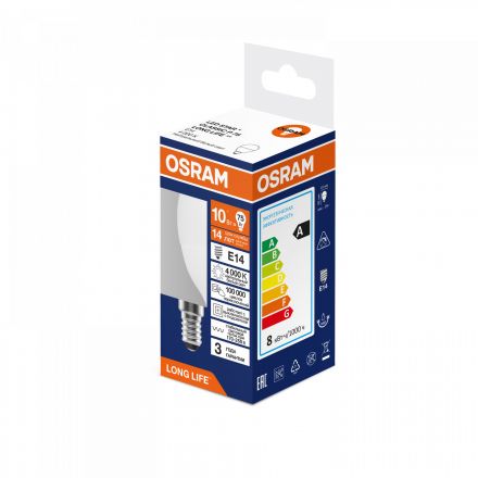 Лампа светодиодная 10Вт 806Лм 4000К Е14 шар 170-250В OSRAM LONG LIFE