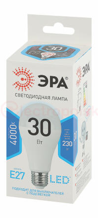 LED лампа A65-30W-840-E27 ЭРА (диод, груша, 30Вт, нейтр, E27) (10/100/1200)