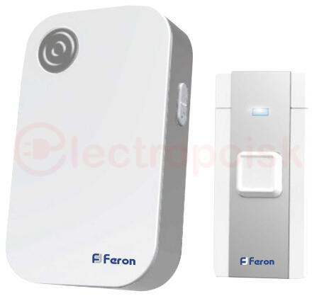 Звонок беспроводной 36 мелодий, 3*1,5V/ААА (база), IP20, белый/серый, Feron
