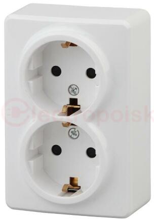 Розетка 2х2P+E Schuko со шторками, 16A-250В, ОУ, Эра Эксперт, Al+Cu, белый, 11А-2206-01