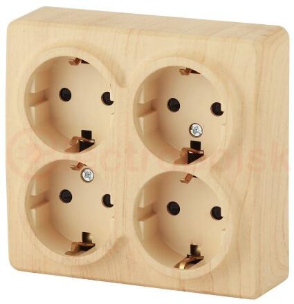 Розетка 4х2P+E Schuko со шторками, 16A-250В, ОУ, Эра Эксперт, сосна, 11-2211-11