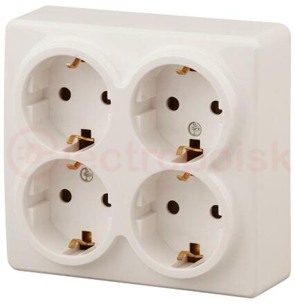 Розетка 4х2P+E Schuko со шторками, 16A-250В, ОУ, Эра Эксперт, сл.кость, 11-2211-02