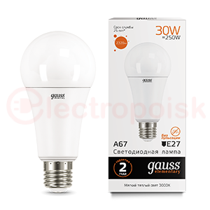 Лампа светодиодная LED 30 Вт 2320 Лм 3000К теплая E27 А67 Elementary Gauss