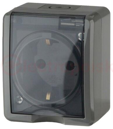 Розетка 2P+E IP54, 16A-250В, ОУ, Эра Эксперт, серый, 11-2401-03