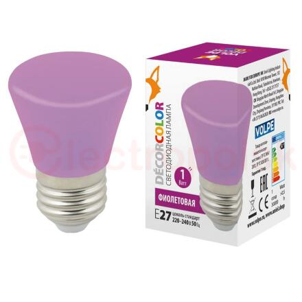 Лампа декоративная светодиодная LED-D45-1W/PURPLE/E27/FR/С BELL Форма Колокольчик матовая Цвет фиолетовый Картон ТМ Volpe