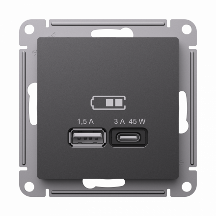 ATLASDESIGN USB РОЗЕТКА A + тип-C 45Вт высокоскор.заряд. QC, PD, механизм, БАЗАЛЬТ