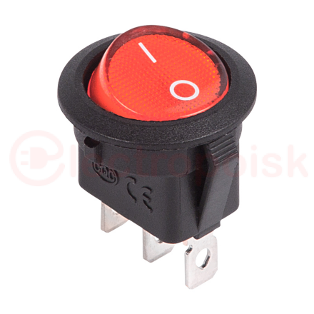 Выключатель клавишный круглый 12V 20А (3с) ON-OFF красный  с подсветкой  REXANT