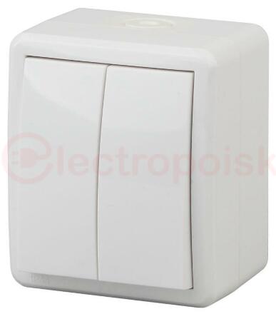 Выключатель двойной IP54, 10АХ-250В, ОУ, Эра Эксперт, белый,11-1404-01