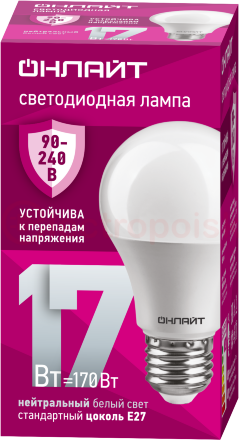 Лампа светодиодная 17вт OLL-A60-17-230-4K-E27 PRO 90-240В ОНЛАЙТ