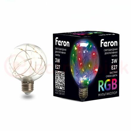 Лампа светодиодная LED 3вт Е27 прозрачный RGB шар G80