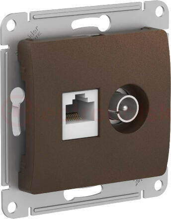 GLOSSA РОЗЕТКА двойная ТВ + компьютерная RJ45, кат. 5Е, ШОКОЛАД
