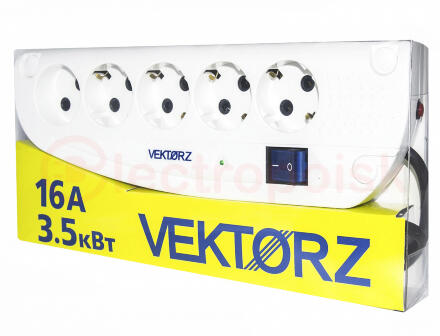 Фильтр сетевой VEKTOR Z, 4 роз. c/з, + 1 роз б/з,  3,0м (3,5кВт, 16А), белый