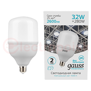 Лампа светодиодная LED 32 Вт T100 E27 2600 Лм 180-240 В 4000К Elementary Gauss