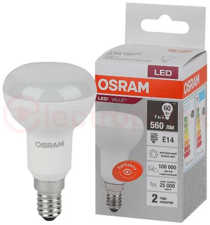 Лампа светодиодная LED 7 Вт E14 4000К 560Лм гриб 220 В (замена 60Вт) OSRAM