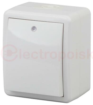 Выключатель с подсветкой IP54, 10АХ-250В, ОУ, Эра Эксперт, белый,11-1402-01
