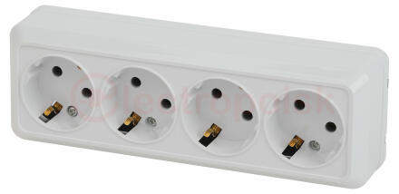Розетка Intro Quadro 2-208-01 с заземлением четырехместная 4х2P+E, 16А-250В, IP20, ОУ, белый