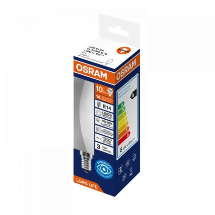 Лампа светодиодная 10Вт 806Лм 4000К Е14 свеча 170-250В OSRAM LONG LIFE