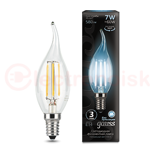 Лампа светодиодная LED 7 Вт 580 Лм 4100К белая Е14 Свеча на ветру Filament Gauss