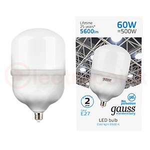 Лампа светодиодная LED 60 Вт T160 E27 5600 Лм 180-240 В 6500К Elementary Gauss