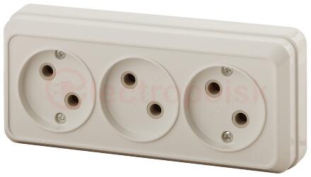 Розетка Intro Quadro 2-205-02 без заземления трехместная 3х2P, 16А-250В, IP20, ОУ, слоновая кость