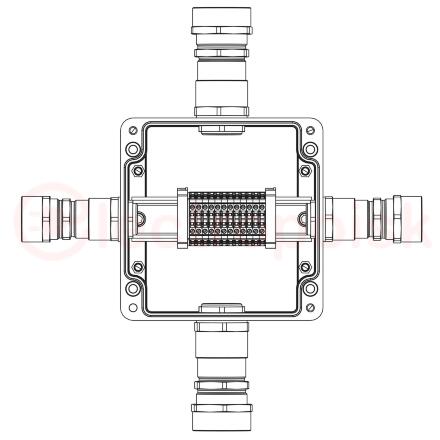 Взрывозащищенная клеммная коробка из полиэстера TBE-P-05-(12xCBC.2)-1xKA4MHK(A)-1xKA3MHK(B)-1xKA4MHK(C)-1xKA3MHK(D)1Ex e IIC Т5 Gb / Ex tb IIIC T95°C Db IP66 / ШЗ / КЗ