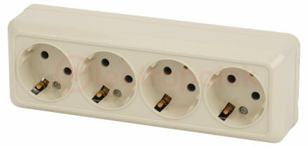 Розетка Intro Quadro 2-208-02 с заземлением четырехместная 4х2P+E, 16А-250В, IP20, ОУ, слоновая кость