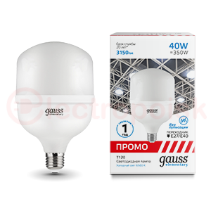 Лампа светодиодная LED 40 Вт 3150 Лм 6500К холодная E27/E40 T120 Promo Elementary Gauss