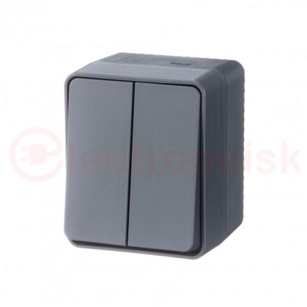 AtlasDesign Profi54 выключатель двухклавишный IP54 10 АХ, АНТРАЦИТ, Россия