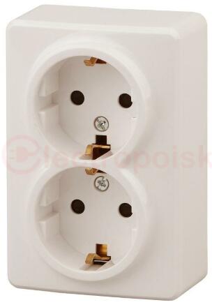 Розетка 2х2P+E Schuko со шторками, 16A-250В, ОУ, Эра Эксперт, сл.кость, 11-2206-02