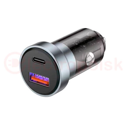 Зарядное устройство автомобильное c двумя портами USB-A + USB-A c LED-подсветкой 20Вт