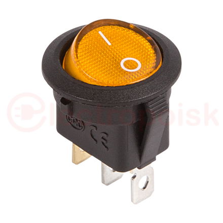 Выключатель клавишный круглый 12V 20А (3с) ON-OFF желтый  с подсветкой  REXANT