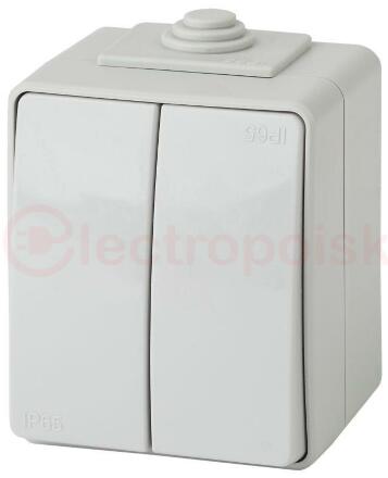 Переключатель двойной IP65, 10АХ-250В, ОУ, Эра Эксперт, серый,11-1606-03